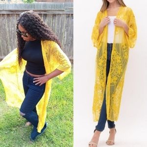 Yellow Lace Kimono Duster Cover up